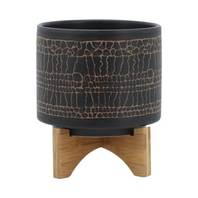Sagebrook Home 5"x5" Glazed Ceramic Planter Pot with Stand Black