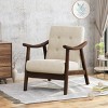 Mid Century Modern 1 Piece Wooden Fabric Upholstered Armchair,Tufted Comfy Reading Chair with Armrest,Living Room Bedroom Armchair-Coolbibila - 2 of 4