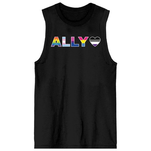 Pride Ally Heart Crew Neck Sleeveless Men's Black Tank Top-Small