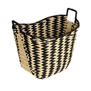 Zigzag Woven Paper Rope Basket, Black and Natural - 1 of 4