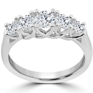 Pompeii3 1 Ct 5-Stone Graduated Real Round Diamond Wedding Engagement Ring 14K White Gold - 1 of 4