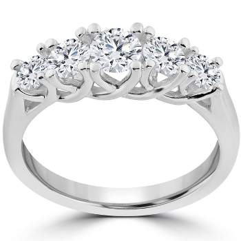 Pompeii3 1 Ct 5-Stone Graduated Real Round Diamond Wedding Engagement Ring 14K White Gold