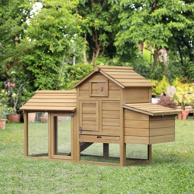 Small Natural Wood Outdoor Chicken Coop with Nesting Box