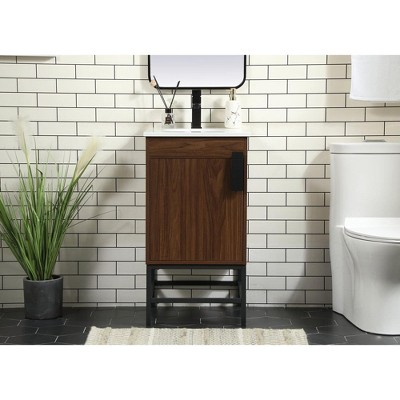 Walnut Brown Single Bathroom Vanity with Ivory Quartz Top