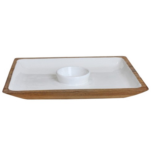 Vintage White Wood Beverage Serving Tray with 5 Copper Tone Bottom