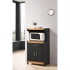 Hodedah Wheeled Kitchen Microwave Island Cart with Pull-Out Drawer and Cabinet Storage, Black-Beech - 3 of 4