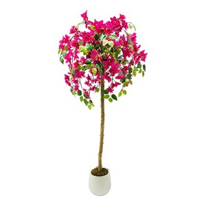 Bougainvillea Artificial Tree, 5FT Faux Planter Potted Fake Tree with Blooming Pink Flowers, Artificial Plants for Front Door Porch Patio - 1 of 4