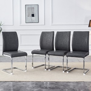 AZL1 Life Concept Accent Chairs 4 Set Modern Luxury Simple Arch Chair, PU High Resilience Dining Chair with Arched Metal Leg, Black, 17.5"*17.3"*39" - 1 of 4
