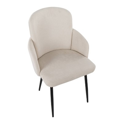 Set of 2 Cream Upholstered Dining Chairs with Black Metal Legs