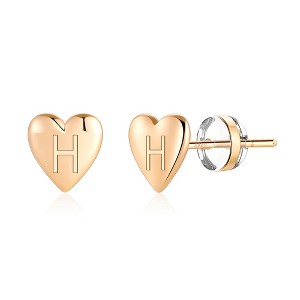 Turandoss 18K Gold Initial Heart Stud Earrings for Women Girls - S925 Sterling Silver Post Flat Back Earring Hypoallergenic, Christmas Gifts for Girls - 1 of 4