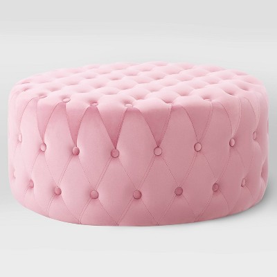 Lynwood Velvet Large Round Tufted Ottoman Pink - CorLiving