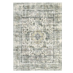 Washable Vintage Rug Non Slip Low Pile Rug Soft Retro Medallion Distressed Throw Floor Cover Foldable Indoor Carpet for Living Room Bedroom Playroom - 1 of 4