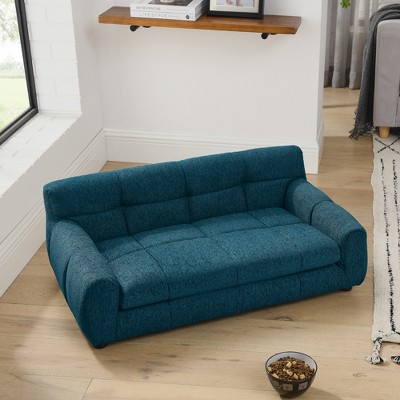 Grungis Linen Dog Bed with Backrest and Armrests,Rectangular Pet Bed Sofa for Small and Medium-Sized Dogs