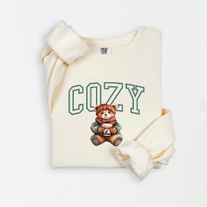 Simply Sage Market Women's Lightweight Garment Dyed Graphic Sweatshirt Cozy Bear - 1 of 4