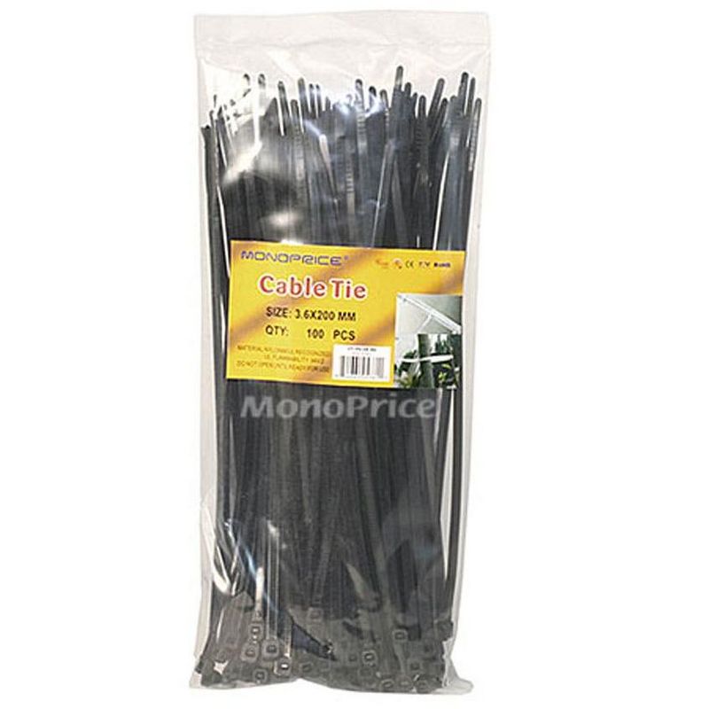 Monoprice 8-inch Cable Tie, 100pcs/Pack, 40 lbs Max Weight - Black, 3 of 4