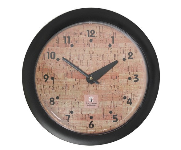 Chicago Lighthouse 14"x1.8" Cork Traditional Sleek Frame Decorative Wall Clocks Black