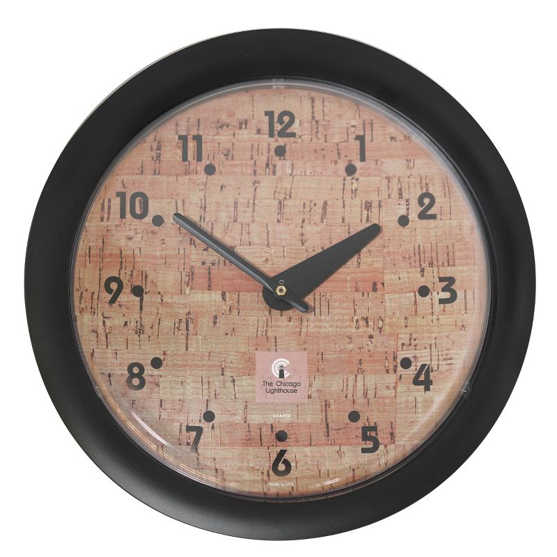 14&#34; x 1.8&#34; Cork Traditional Decorative Wall Clock Black Frame - By Chicago Lighthouse, 1 of 6