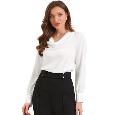 INSPIRE CHIC Women's Cowl Neck Long Lantern Sleeve Soft Fabric Solid Color Blouses