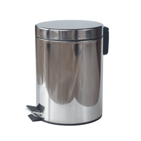 Home Zone Living 1.3 Gallon Bathroom Trash Can, Slim Stainless Steel, Step Pedal, 5 Liter