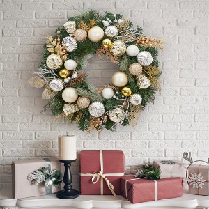 COZONY 24" Lighted Christmas Wreath with Timer, Pre-Lit Xmas Wreath with 20 LED Lights, Frosted Branch & Balls, Battery Operated for Holiday Decor - 1 of 4