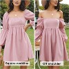 EXLURA Womens Square Neck Dress Long Puff Sleeve A-Line Casual Short Mini Dresses - 2 of 4