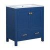 Bathroom vanity set with ceramic sink, modern bathroom cabinet, soft-close doors and drawers, hardwood frame. - 2 of 4