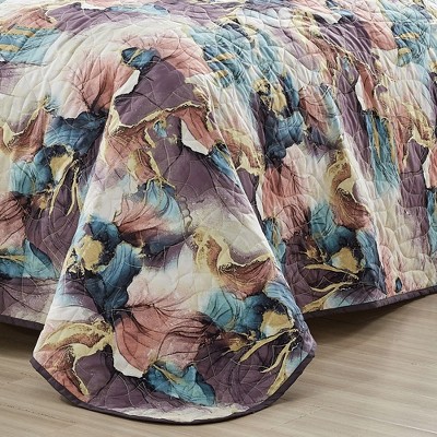 Floral Multicolor Reversible Queen Bedspread Set