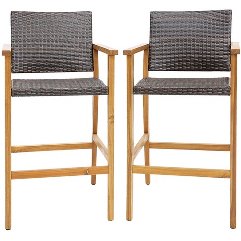 Costway 2pcs rattan bar stool dining high counter portable chair best sale patio furniture