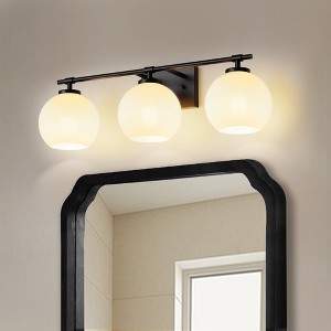 YANSUN 25 in. 3-Light Black Vanity Light with Milk White Globe Glass Shades for Bathroom, Mirror, Living Room Black - 1 of 1