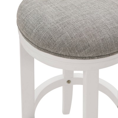 Elegant Backless Counter Height Stool in White Leather & Rubberwood