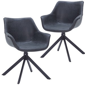 LeisureMod Markley Leather Dining Chair with 360-Degree Swivel Armchair and Powder-Coated Iron Legs Set of 2 - 1 of 4
