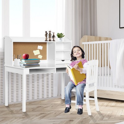 White Pine and MDF Kids Writing Desk with Hutch and Chair Set