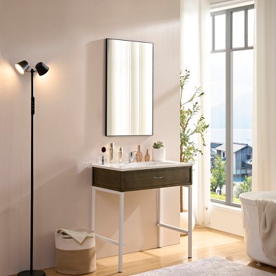 Grungis Rectangle Wall Mirror for Bathroom,Vanity Farmhouse Corner Hangs Mirror with Metal Framed Corner for Bedroom Living Room