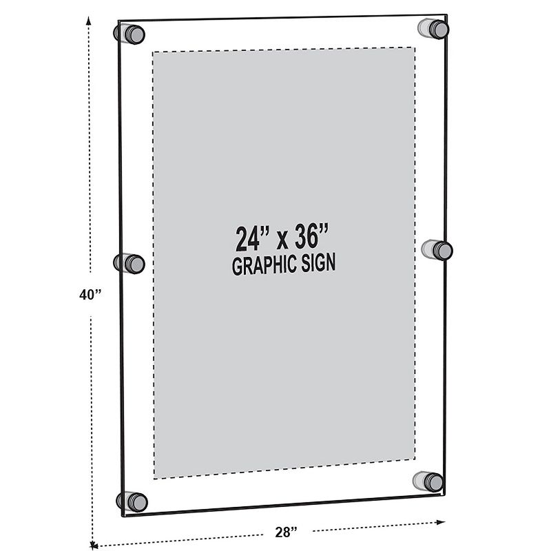 Azar Displays Floating Acrylic Wall Frame with Silver Stand Off Caps: 24" x 36" Graphic Size, Overall Frame Size: 28" x 40", 2-Pack, 4 of 11