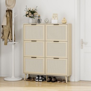 TIRAMISUBEST Rattan 6 Door Shoe Rack, Freestanding Modern Shoe Storage Cabinet, for Entryway - 1 of 4