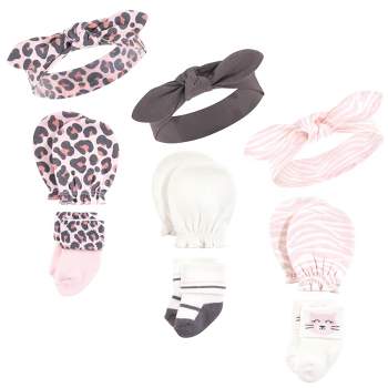 Hudson Baby Infant Girl Caps, Mittens and Socks Set, Leopard, 0-6 Months