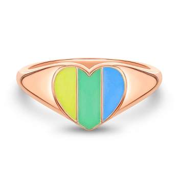 Girl's Rainbow Enamel Heart Sterling Silver Ring - In Season Jewelry