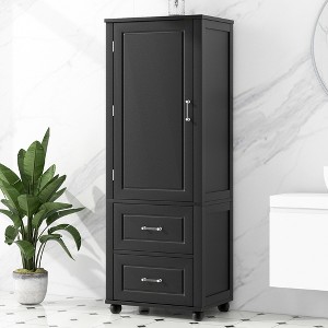TIRAMISUBEST Tall Bathroom Storage Cabinet, Freestanding Storage Cabinet with Two Drawers and Adjustable Shelf, MDF Board - 1 of 4