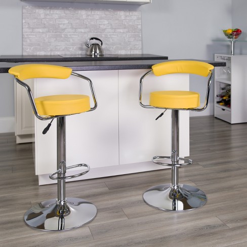Flash Furniture Contemporary Yellow Vinyl Adjustable Height Barstool With Arms And Chrome Base Target