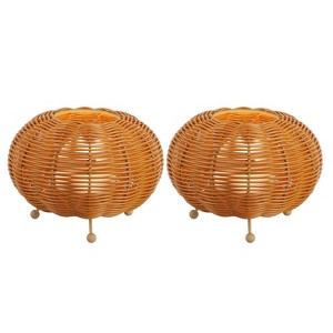 JONATHAN Y Kairi Modern Bohemian Indoor/Outdoor Faux Rattan Lantern Rechargeable/Cordless Dimmable Integrated LED Table Lamp - 1 of 4