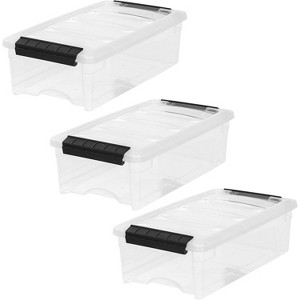 IRIS USA 6 Quart Plastic Storage Bins Stackable with Latching Lids, BPA-Free, See-Through, Clear/Black, 3-Pack - 1 of 4