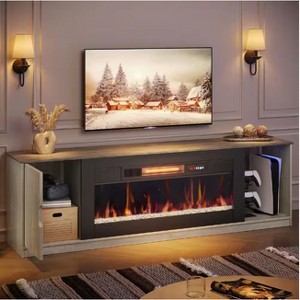 Bestier 70" Modern Fireplace TV Stand for TVs Up to 80" with LED Lights and Storage, PS5 Gaming TV Console for Living Room - 1 of 4
