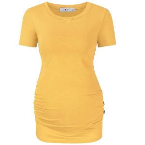 Clearlove Maternity Tunic Tops Maternity Shirt Side Button and Ruched Maternity Tunic Tops Maternity Short Sleeve T-Shirts - 1 of 4