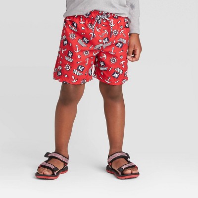 boys red swim trunks