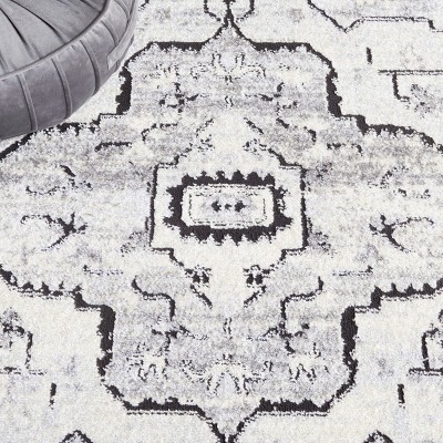 Tulum Ivory and Charcoal Square Synthetic Area Rug