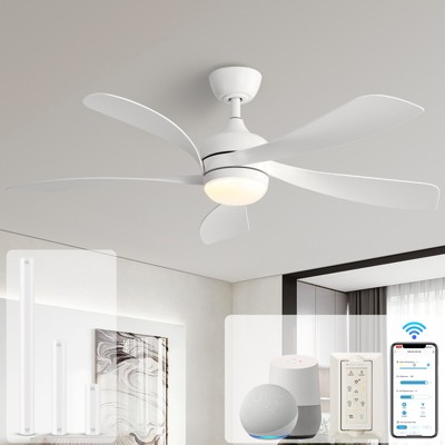52 Inch Smart Ceiling Fan With Lights and Remote High CFM Reversible DC Bedroom Ceiling Fan 6 Wind Speeds Dimmable LED 5 Carved ABS Blades