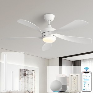 52 Inch Smart Ceiling Fan With Lights and Remote High CFM Reversible DC Bedroom Ceiling Fan 6 Wind Speeds Dimmable LED 5 Carved ABS Blades - 1 of 4