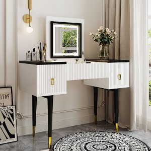 Whisen 43" Modern Vanity Table with Flip-top Mirror, LED Light and 2 Drawers - 1 of 4