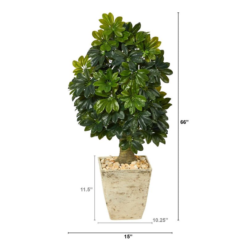Nearly Natural 3.5-ft Schefflera Artificial Tree in Country White Planter (Real Touch), 2 of 5