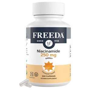 Freeda Niacinamide 250 mg – No-Flush Vitamin B3 Supplement – Vegetarian Nicotinamide Capsules – 500 Count - 1 of 4